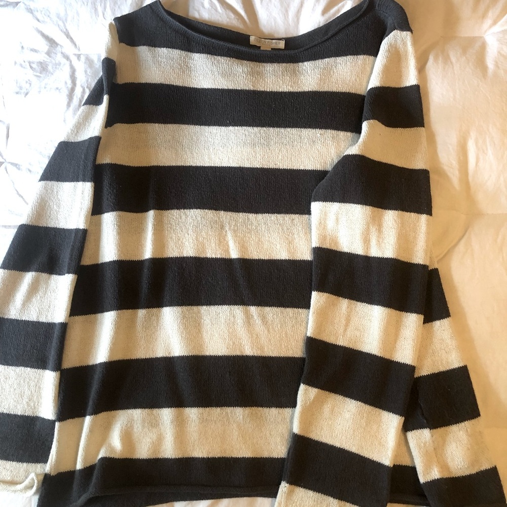 Eileen FisherHemp Cotten gray & bone striped sweater size pm